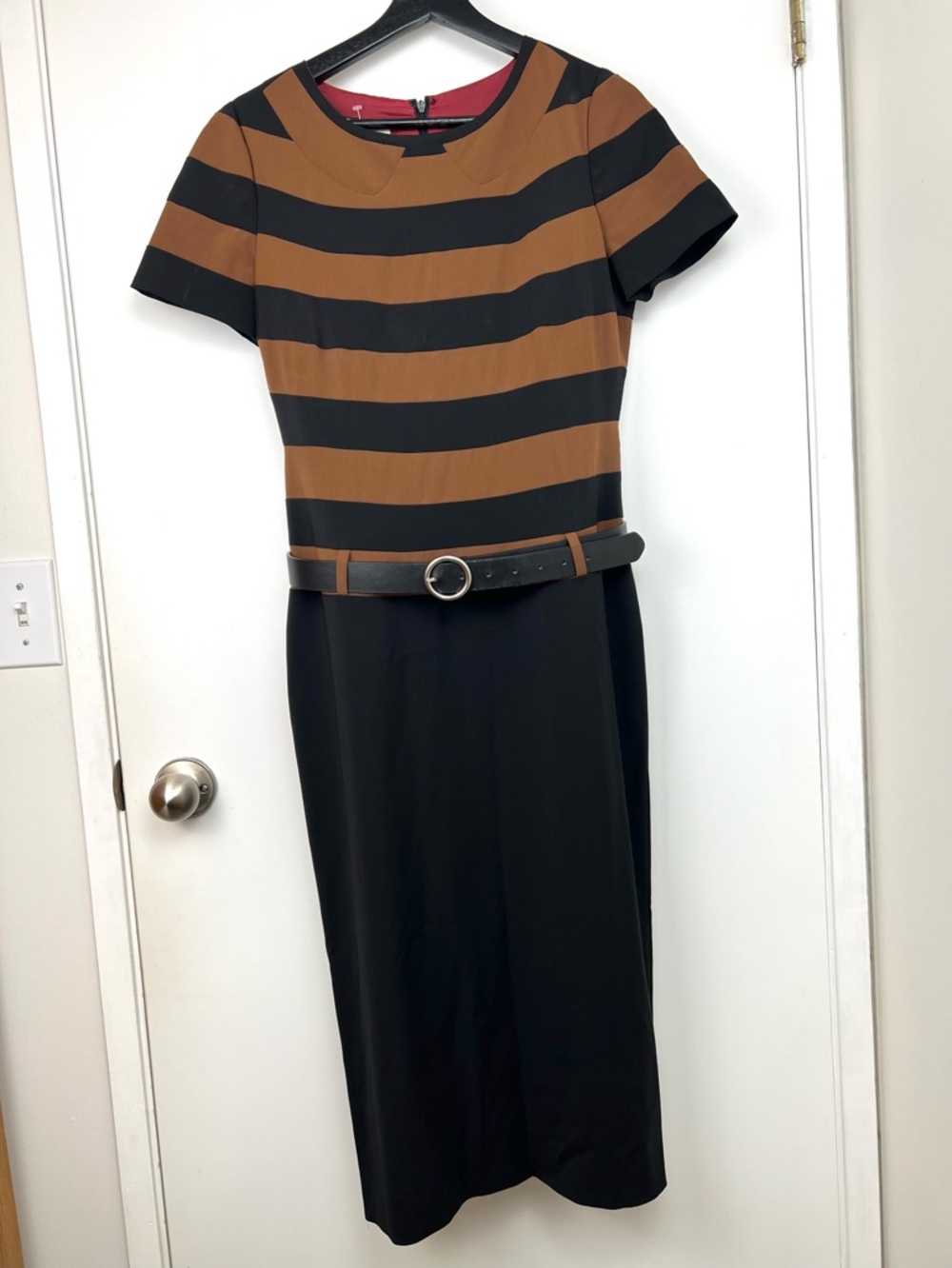 Paul Smith Wool Blend Cap Sleeve Shift Dress size 6 Brown/Black Stripe Designer
